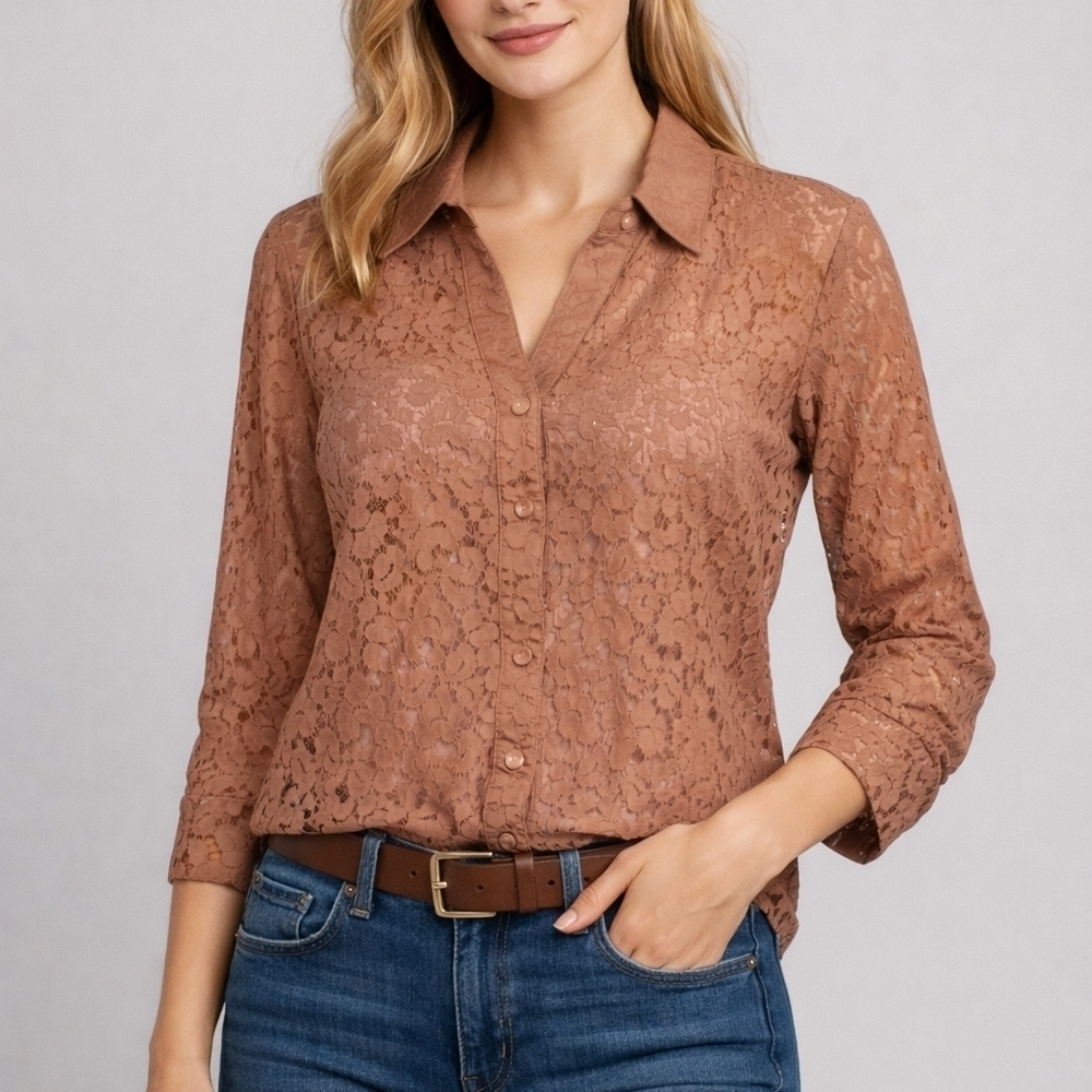 HALO Blush Lace Cover-up Button Down Shirt Large